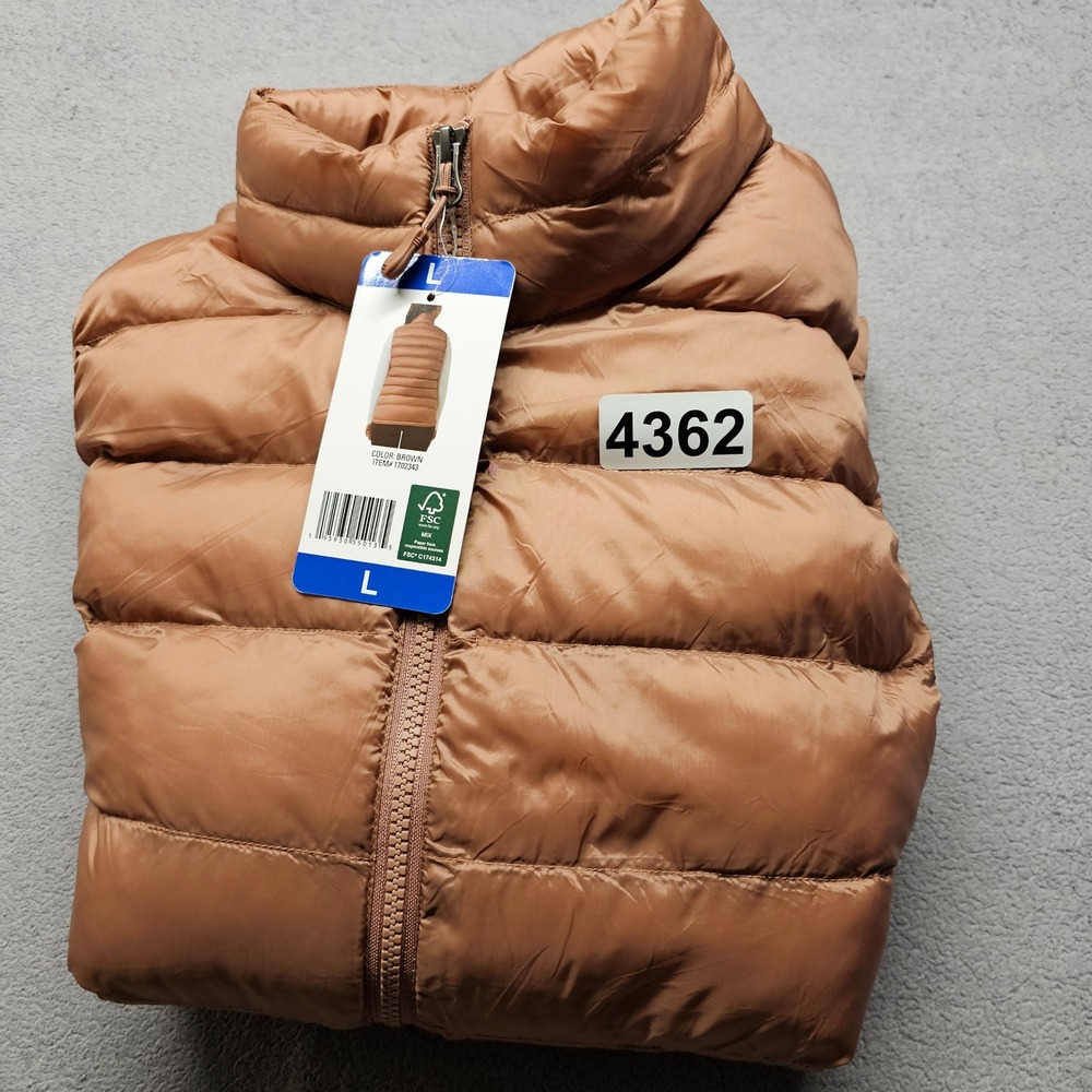 NWT 32 Degrees Heat Puffer Vest Women Size L Brown Lightweight Quilted Full Zip - Picture 11 of 12